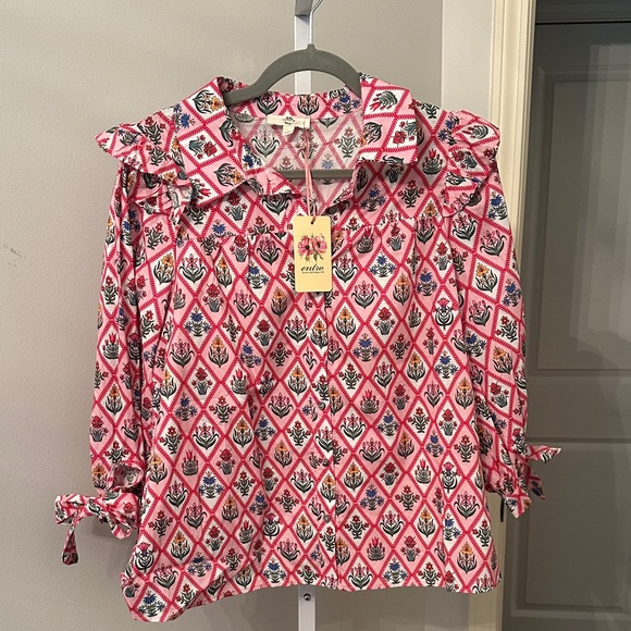 entro Tops - Entro Pink and Blue Diamond Pattern Blouse